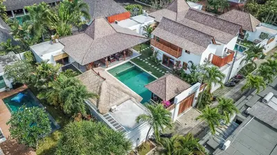 an overhead view of a house with a swimming pool at Villa KIU by Alfred in Bali in Seminyak