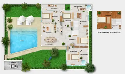 a floor plan of a villa with a swimming pool at Villa Baladeva - 5 BDR Luxury Villa with huge private Pool in Kuta