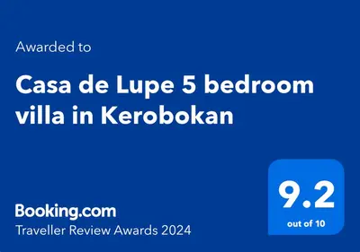a screenshot of a phone with the words casa de fue bedroom villa at Casa de Lupe 5 bedroom villa in Kerobokan in Seminyak