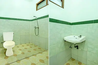 two pictures of a bathroom with a toilet and a sink at OYO Collection O 91125 Puri Dewa Bharata in Jimbaran