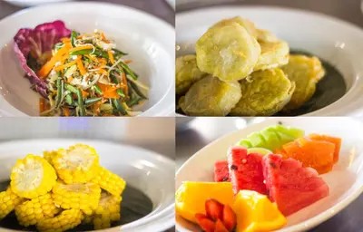 four pictures of different types of food on a plate at Natya Hotel Kuta in Kuta