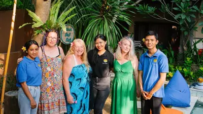 a group of people posing for a picture at Jepun BnB Bali in Seminyak