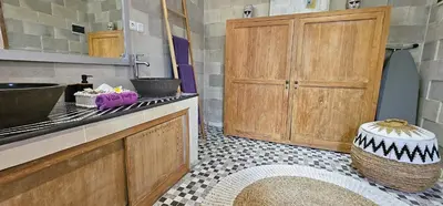 a kitchen with a sink and a counter top at Villa Floppy New 1 bedr villa private Pool 5min beach in Legian