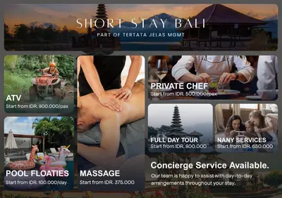 a collage of photos of a spa flyer at Canggu 400m to Beach Escape 4br Designer villa in Canggu