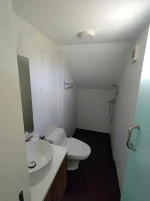 a bathroom with a white toilet and a sink at Milo Modern Five-Bedrooms Villa in Jimbaran